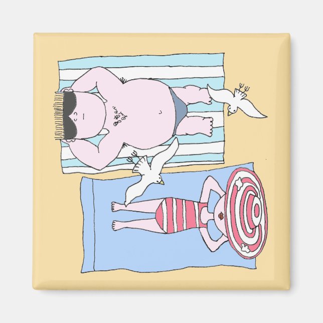 Sunbathers i Beach Hand plockade Art Magnet (Framsidan)
