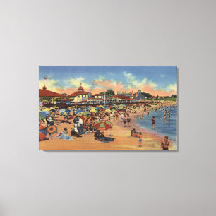 Sunbathers & simmare på Boardwalk & strand Canvastryck