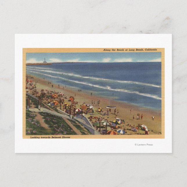 Sunbathers Tittar Mot Belmont Shores Vykort (Framsida)