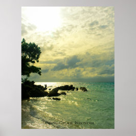 Sunbeam Sunset Himlar Beach Twilight Travel Indone Poster