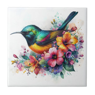 Sunbird Watercolor Art Kakelplatta