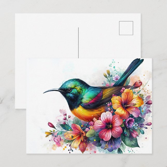 Sunbird Watercolor Art Vykort (Fram/baksida)