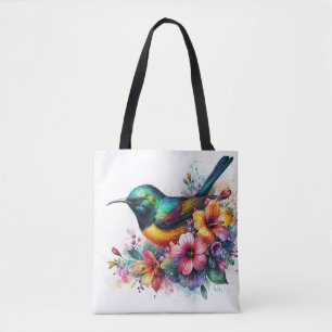 Sunbird Watercolor Blommigt Art Tygkasse