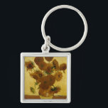 Sunblommor: 1888 från Van Gogh Fyrkantig Silverfärgad Nyckelring<br><div class="desc">Vincent Van Gogh's Post - Impressionistisk målning "Sunblommor: 1888."</div>