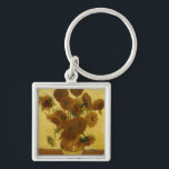 Sunblommor: 1888 från Van Gogh Fyrkantig Silverfärgad Nyckelring<br><div class="desc">Vincent Van Gogh's Post - Impressionistisk målning "Sunblommor: 1888."</div>