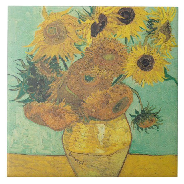 Sunblommor av Vincent Van Gogh Kakelplatta (Framsidan)