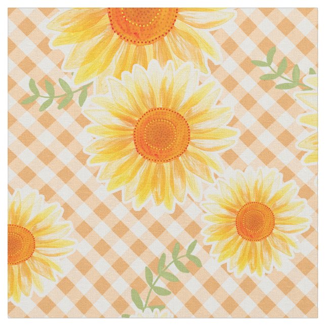 Sunblommor Gingham Tyg (Närbild)