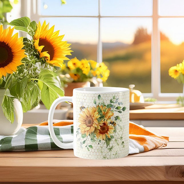 Sunblommor och bin kaffemugg (Skapare uppladdad)