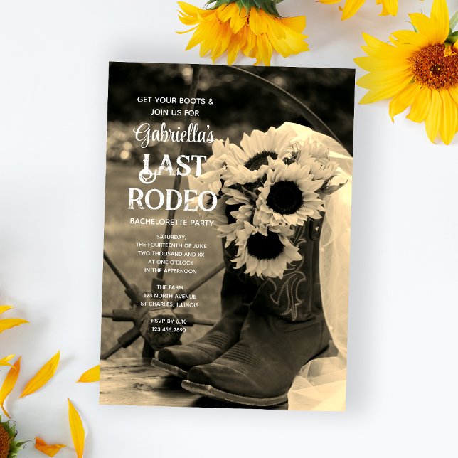 Sunblommor och Boots Last Rodeo Bachelorette Party Inbjudningar (Skapare uppladdad)
