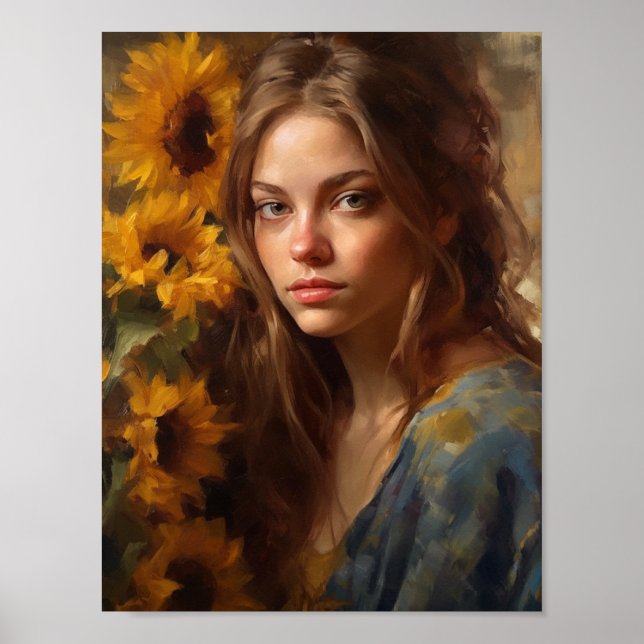 Sunblommor och en Blonde Woman Poster (Framsidan)