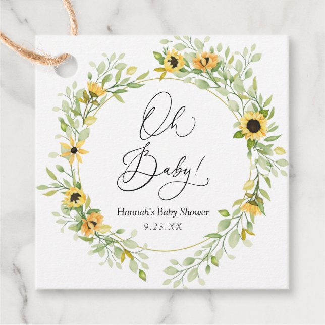 Sunblommor Oh baby Gåvor Etiketter (Framsida)