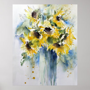 Sunblommor Watercolor Art Poster