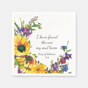 Sunblommor Wildblommor Blommigt Bröllop Bible Vers Pappersservett