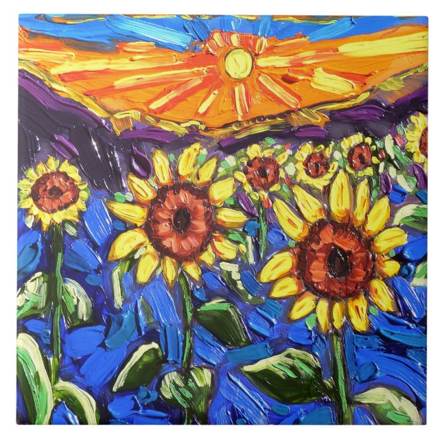Sunblommorna vid Sunset Tile Kakelplatta (Framsidan)