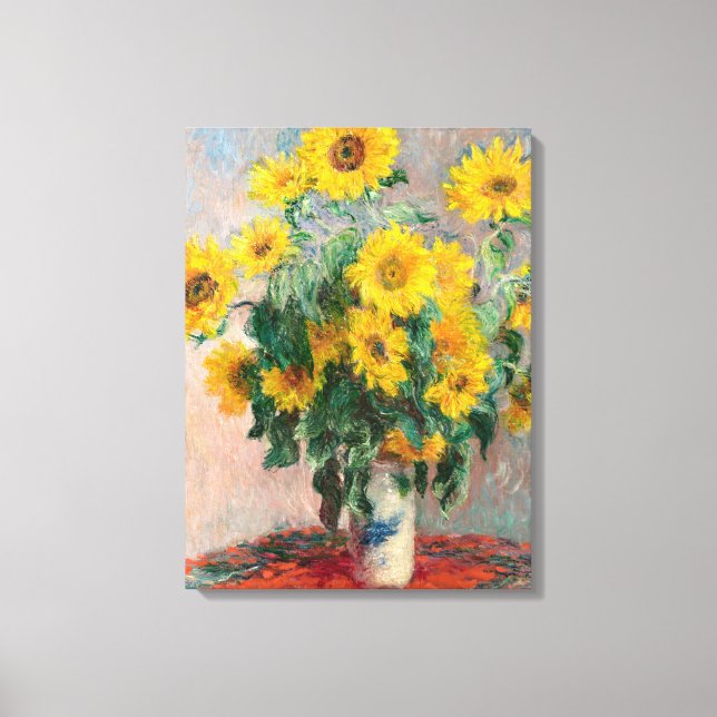 Sunblommornas Bouquet av Monet Impressionist Canvastryck (Framsida)
