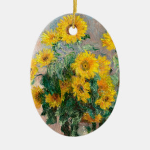 Sunblommornas Bouquet av Monet Impressionist Julgransprydnad Keramik
