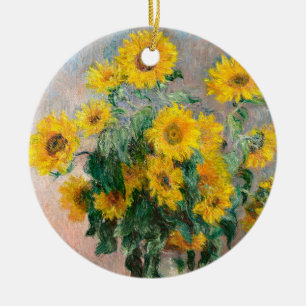Sunblommornas Bouquet av Monet Impressionist Julgransprydnad Keramik