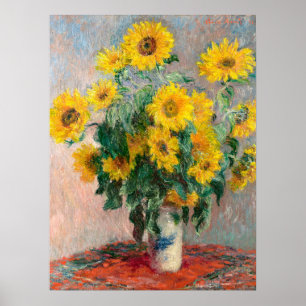 Sunblommornas Bouquet av Monet Impressionist Poster