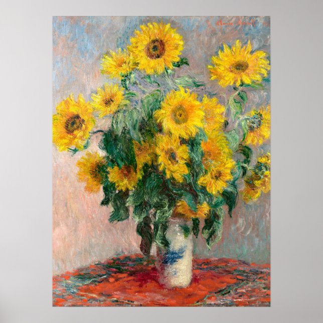 Sunblommornas Bouquet av Monet Impressionist Poster (Framsidan)