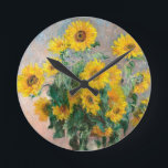 Sunblommornas Bouquet av Monet Impressionist Rund Klocka<br><div class="desc">Klassiska mästerverk - Monets Impressionist Painting Series - Bouquet of Sunblommor</div>