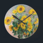 Sunblommornas Bouquet av Monet Impressionist Rund Klocka<br><div class="desc">Klassiska mästerverk - Monets Impressionist Painting Series - Bouquet of Sunblommor</div>