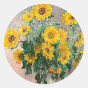 Sunblommornas Bouquet av Monet Impressionist Runt Klistermärke