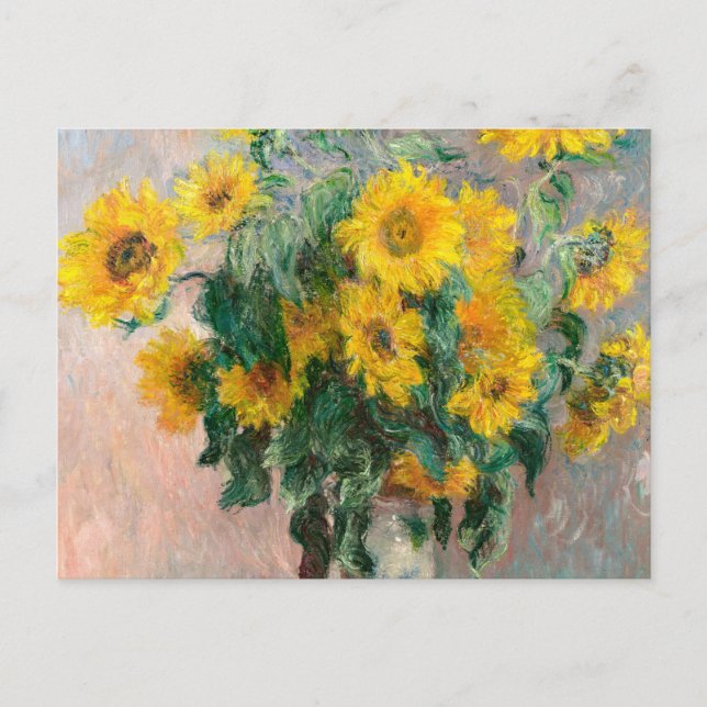 Sunblommornas Bouquet av Monet Impressionist Vykort (Framsida)