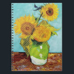 SunblommVincent van Gogh Anteckningsbok<br><div class="desc">Solblommor (1888) Vincent van Gogh. Livet är fortfarande blått. En ljus bukett av solrosblommor står i vas. Reproduktion av berömd av konstverk bilder på det offentliga området.</div>