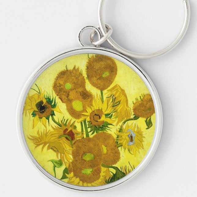 SunblommVincent van Gogh Rund Silverfärgad Nyckelring (Framsidan)