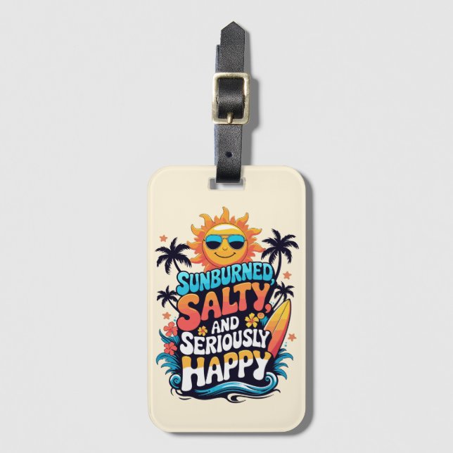 Sunburned Salty and Happy – Retro Beach Vibes Bagagebricka (Framsida vertikal)