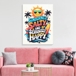 Sunburned Salty and Happy – Retro Beach Vibes Canvastryck