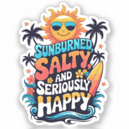 Sunburned Salty and Happy – Retro Beach Vibes Klistermärken