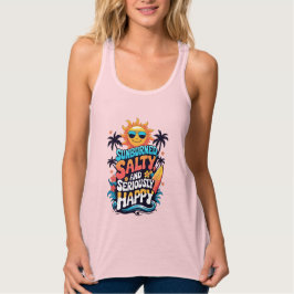Sunburned Salty and Happy – Retro Beach Vibes Linne Med Racerback