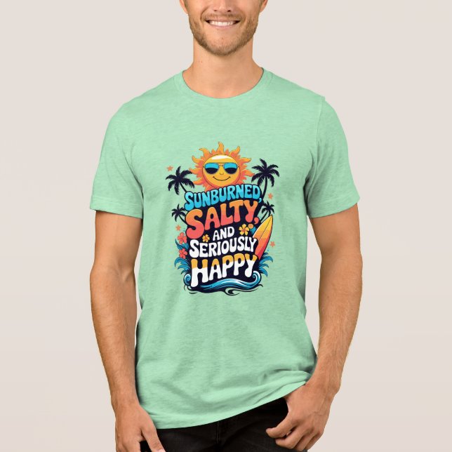Sunburned Salty and Happy – Retro Beach Vibes T Shirt (Framsida)