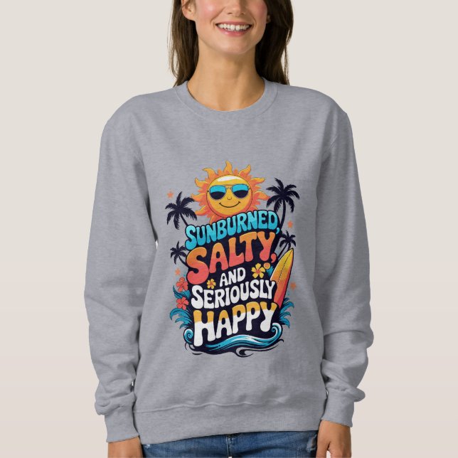 Sunburned Salty and Happy – Retro Beach Vibes T Shirt (Framsida)