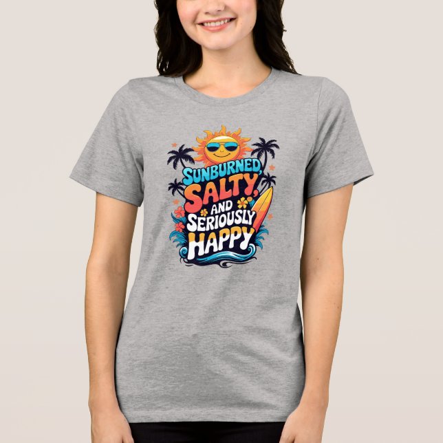 Sunburned Salty and Happy – Retro Beach Vibes T Shirt (Framsida)