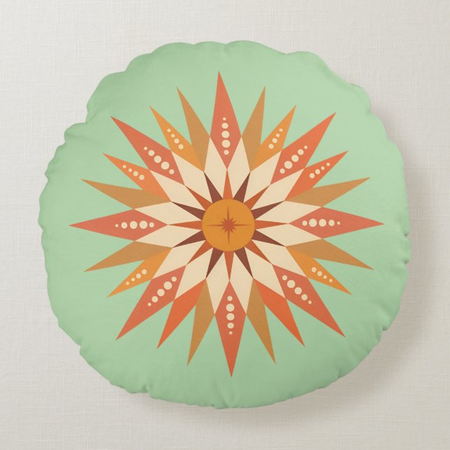 Sunburst Boho Round Pillow Rund Kudde (Framsidan)