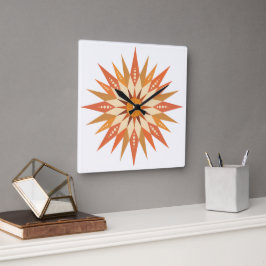 Sunburst Boho Wall Clock Fyrkantig Klocka