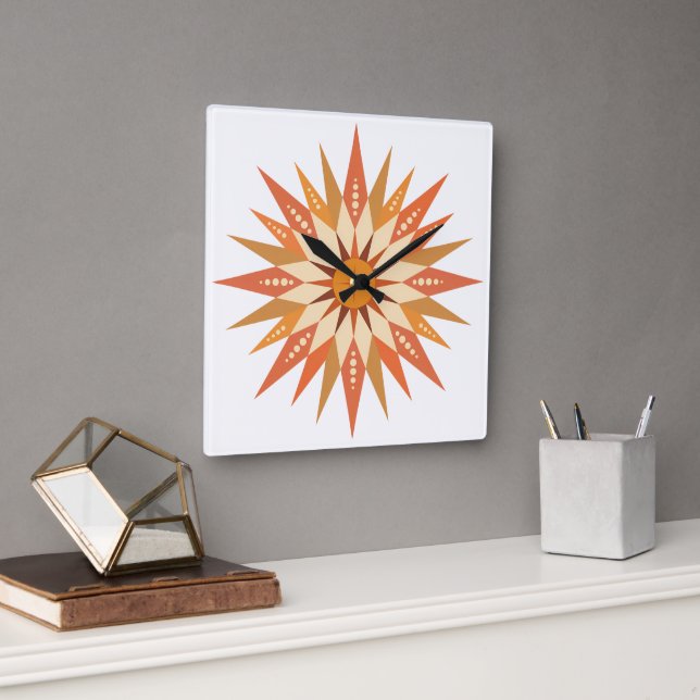 Sunburst Boho Wall Clock Fyrkantig Klocka (Kontor)