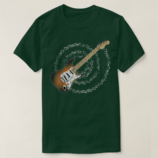 Sunburst Electric Guitar Spiraling Musik noter T Shirt (Design framsida)