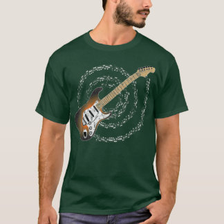 Sunburst Electric Guitar Spiraling Musik noter T Shirt