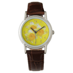Sunburst Golden Daffodils, Dam Leather Watch Armbandsur