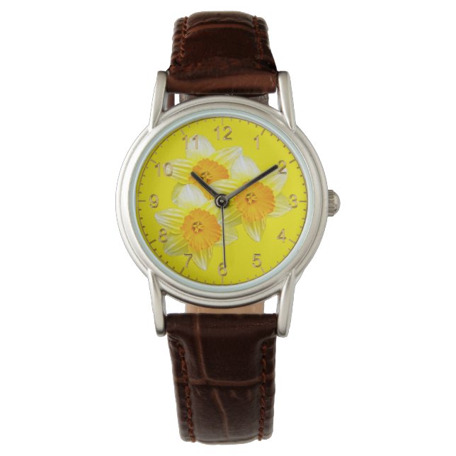 Sunburst Golden Daffodils, Dam Leather Watch Armbandsur (Framsida)