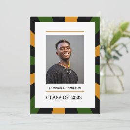 Sunburst | Grönt Orange Black Photo Studenten Inbjudningar