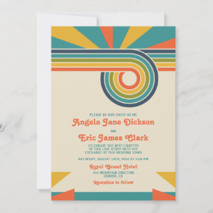 Sunburst Kärlek 1970-talet Retro-Inspired Bröllop Inbjudningar