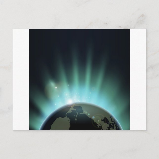 Sunburst över hela världen vykort (Framsida)