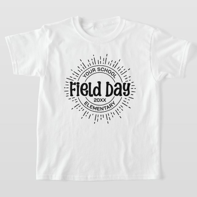 Sunburst School Fält Day Design, svart T Shirt (Laydown)