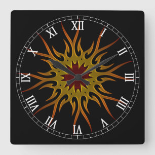 Sunburst Sol Rays Roman Numeral Clock Fyrkantig Klocka