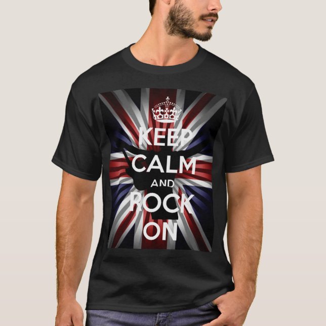 Sunburst Storbritannien Flagga Keep Calm and Rock  T Shirt (Framsida)