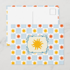 Sunburst Striped Checkerboard Postcard Vykort